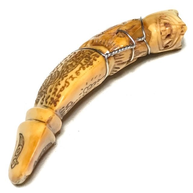 Carved Boars Tusk Tiger Amulet with Inscriptions Luang Por Sawai 12 amulet21 2 JPG