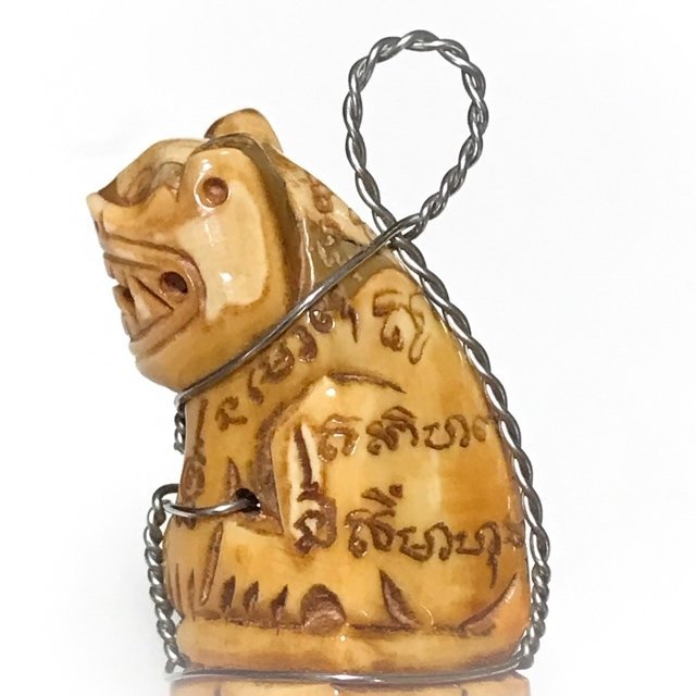 Carved Boars Tusk Tiger Amulet with Inscriptions Luang Por Sawai 21 amulet22 JPG
